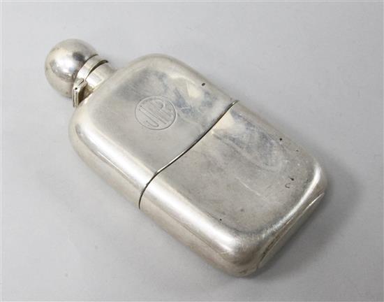 A late Victorian engine turned silver hip flask by A & J Zimmerman, Birmingham, 1894,